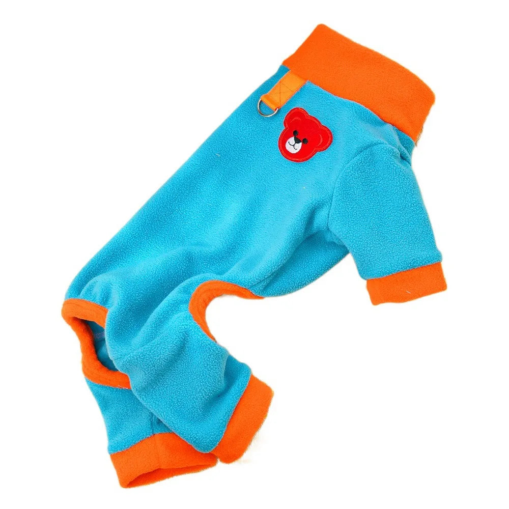 Bear Pattern Plush Dog Jumpsuit | Warm 4-Leg Pet Pajamas