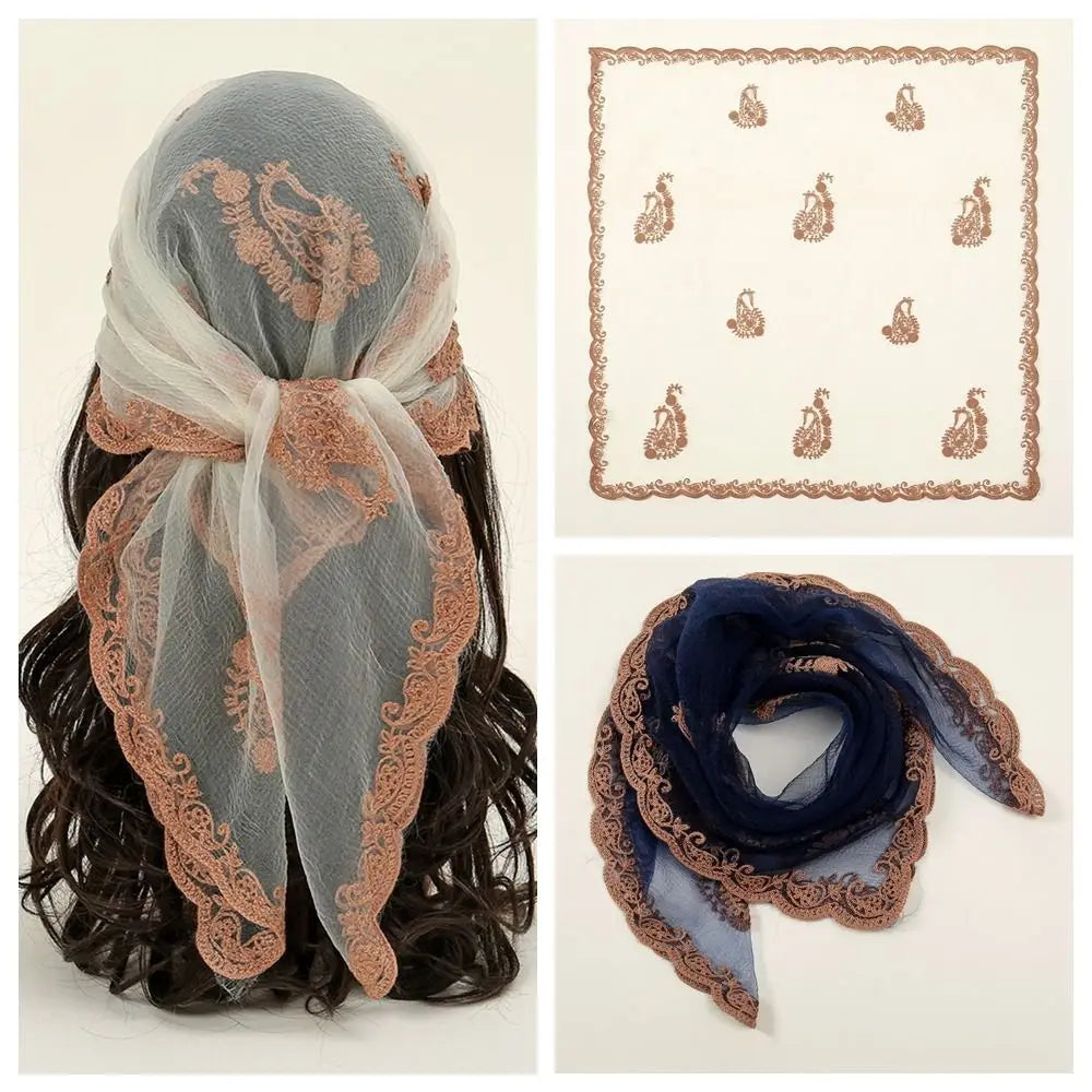 Women's Floral Lace Square Scarf – Vintage Bandana Headband
