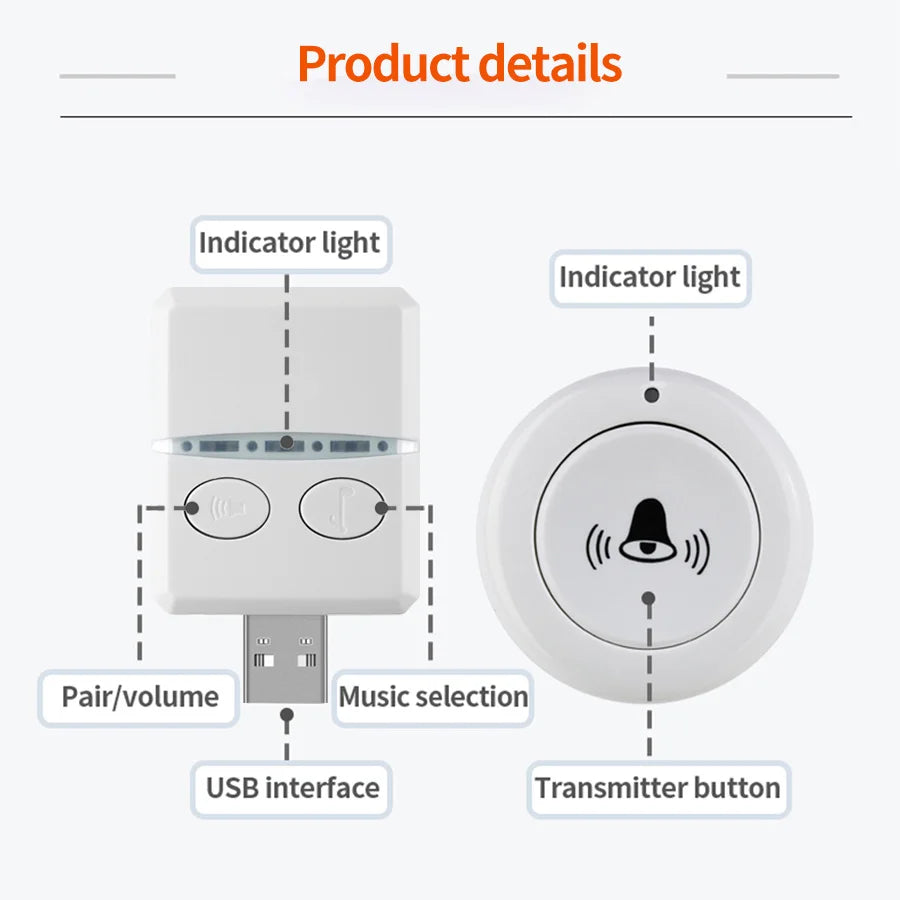 Wireless RF 433MHz Doorbell Home Welcome Bell Calls 150m 30 Songs Smart Door Bell Security Alarm Receiver Button Remote Control Peaceful Pleasures Health and Wellness