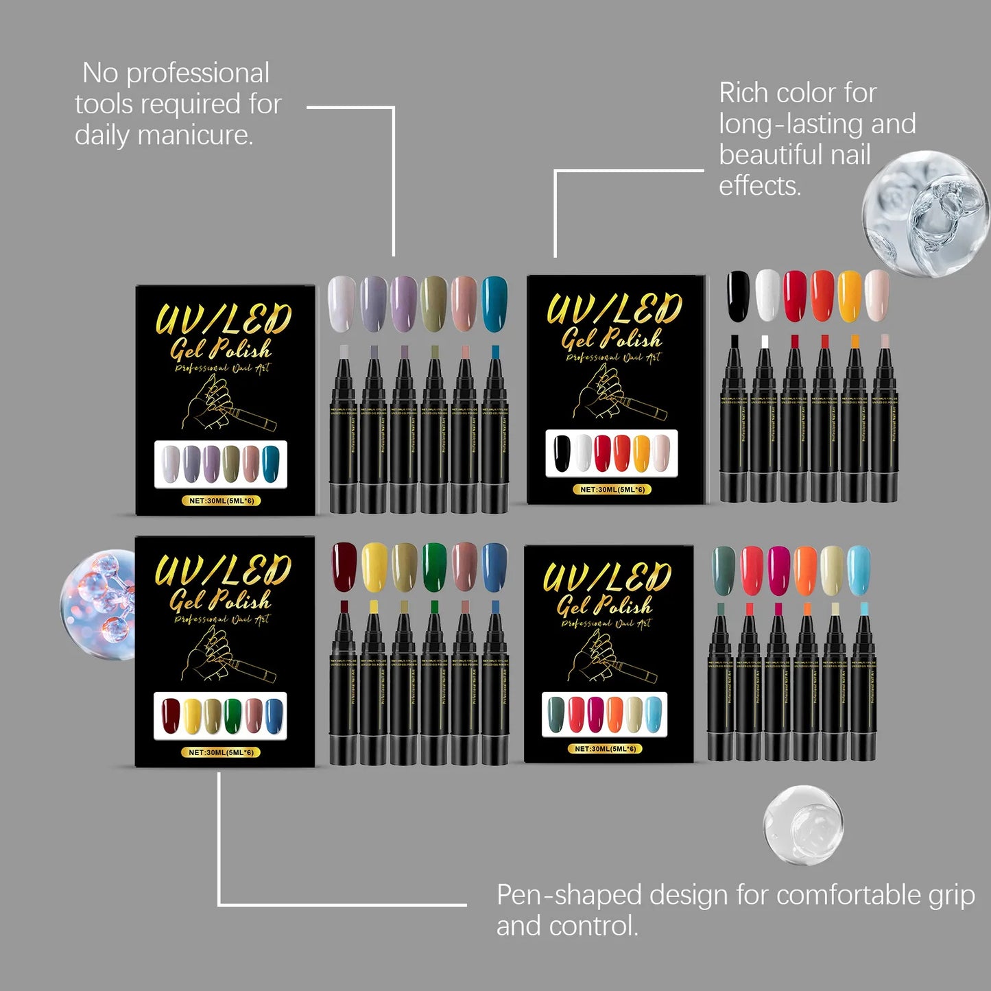 6 Color DIY Nail Art Pens High Pigment Quick Dry Free Draw Design Decorate Nails Safe Gentle Waterproof Nails Art Oil Pens Kit Peaceful Pleasures Health and Wellness
