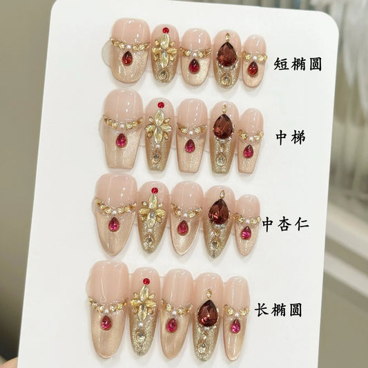 Press On Nails K9 Cat's Eye Glitter Red Velvet Rhinestone 10pc Press On Nails Peaceful Pleasures Health and Wellness