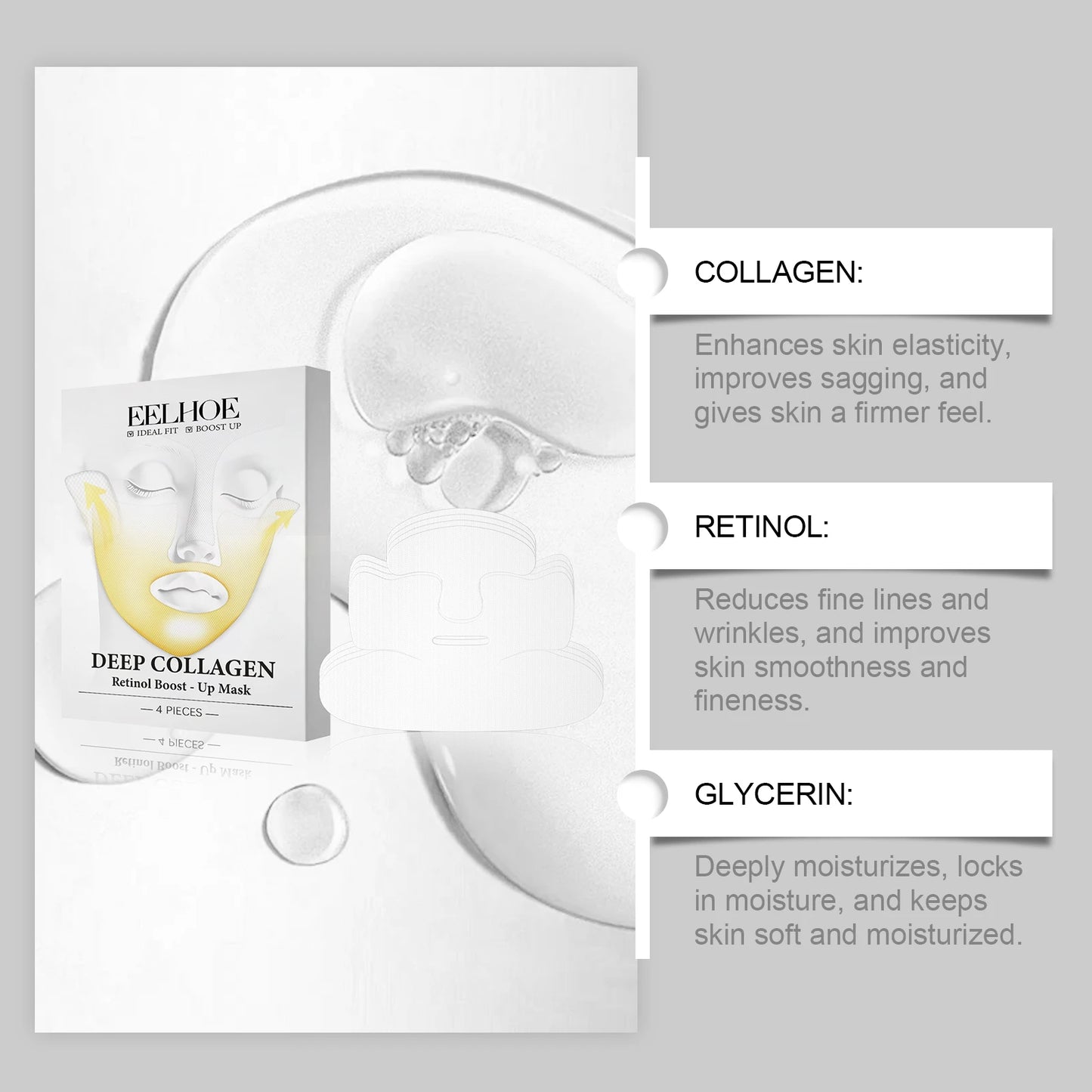 Deep Collagen Retinol Firming Face Mask – Lift & Hydrate 4-Pack