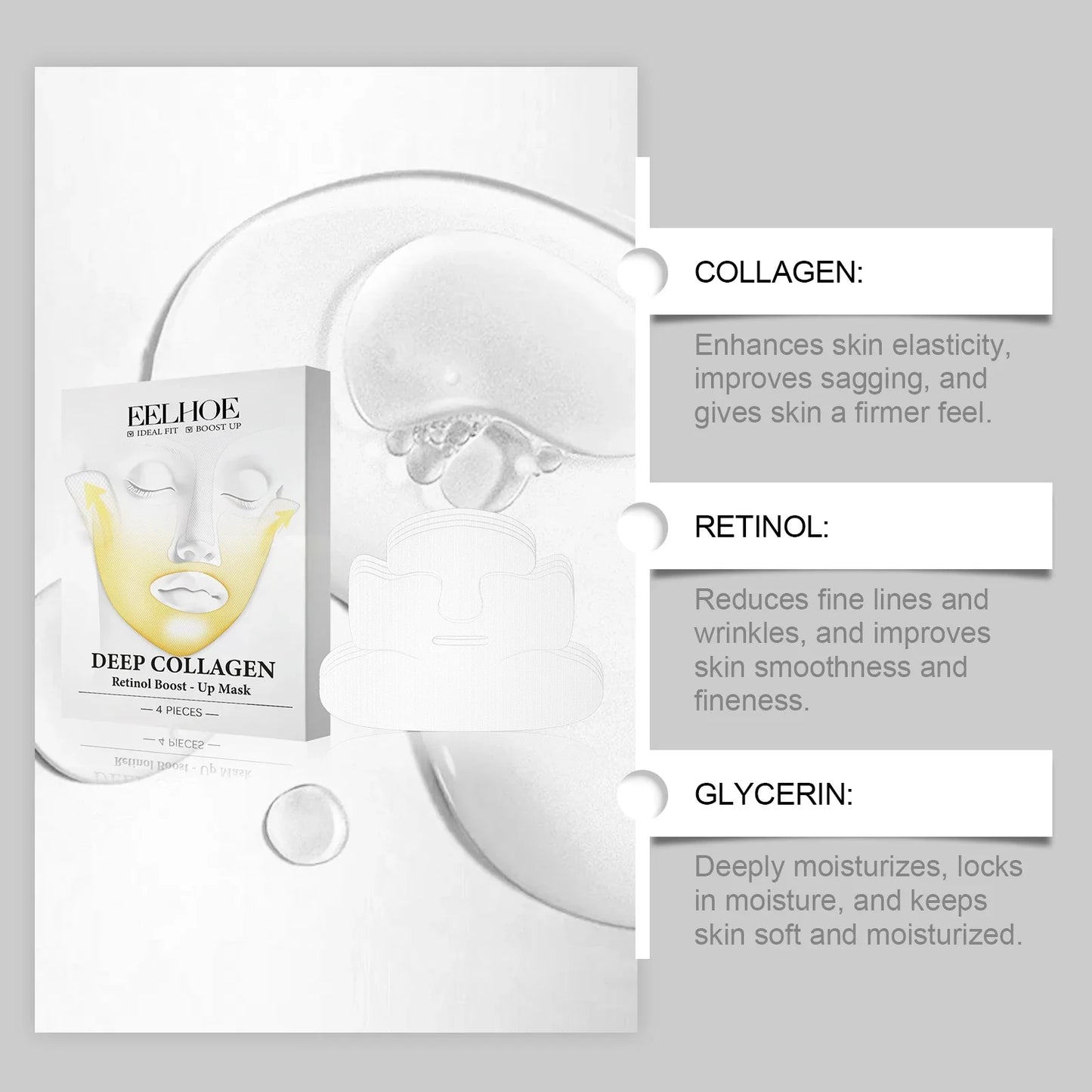 EELHOE Collagen Retinol Firming Face Mask 4-Pack | Anti-Aging