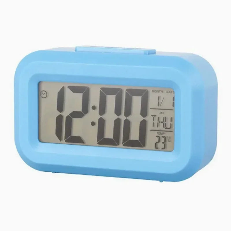 Modern LED Digital Alarm Clock with Calendar Temperature Display, Smart Desk Clock for Home Office Bedroom Decor, Snooze Night Peaceful Pleasures Health and Wellness blue