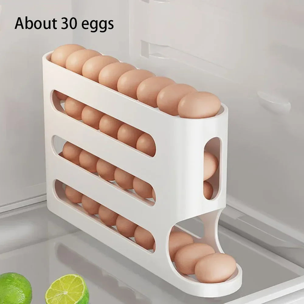 4-Layer Automatic Rolling Egg Holder Rack | Fridge Egg Dispenser & Refrigerator Organizer