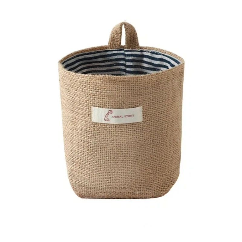 Desktop Jute Storage Bag Cotton Linen Basket Sundries Box Handle
