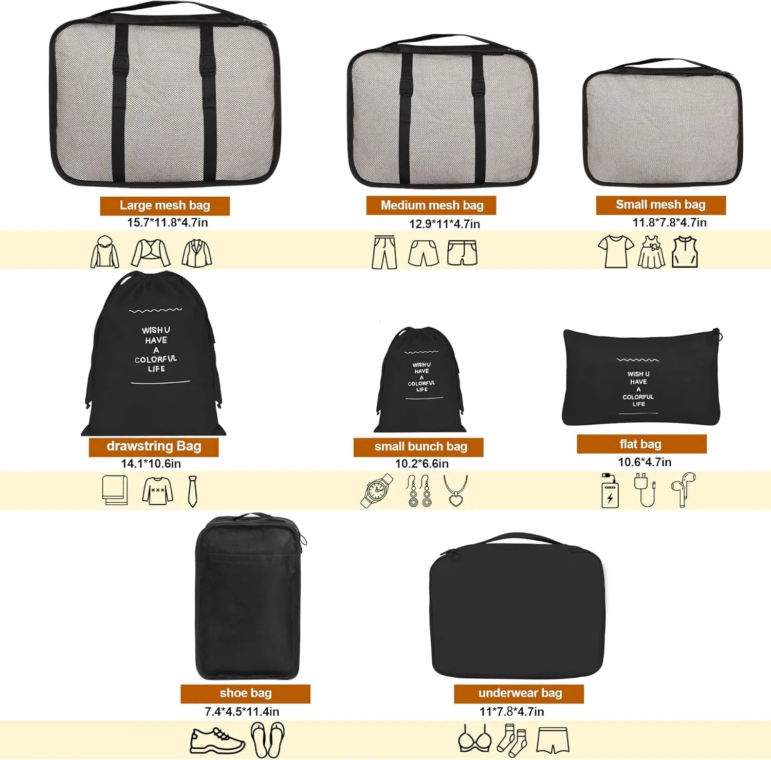 8-Piece Travel Packing Cubes Set with Laundry & Shoe Bags Peaceful Pleasures Health and Wellness