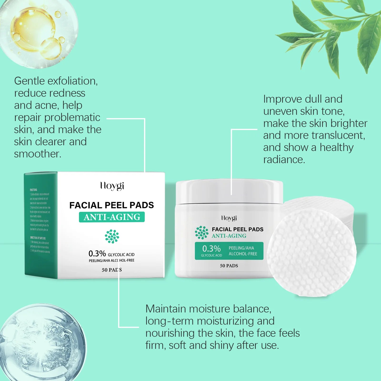 Glycolic Acid Cotton Pads Shrink Pores Blackhead Removal Oil Control Acne Treatment Exfoliating Moisturizing Facial Skin Care Peaceful Pleasures Health and Wellness