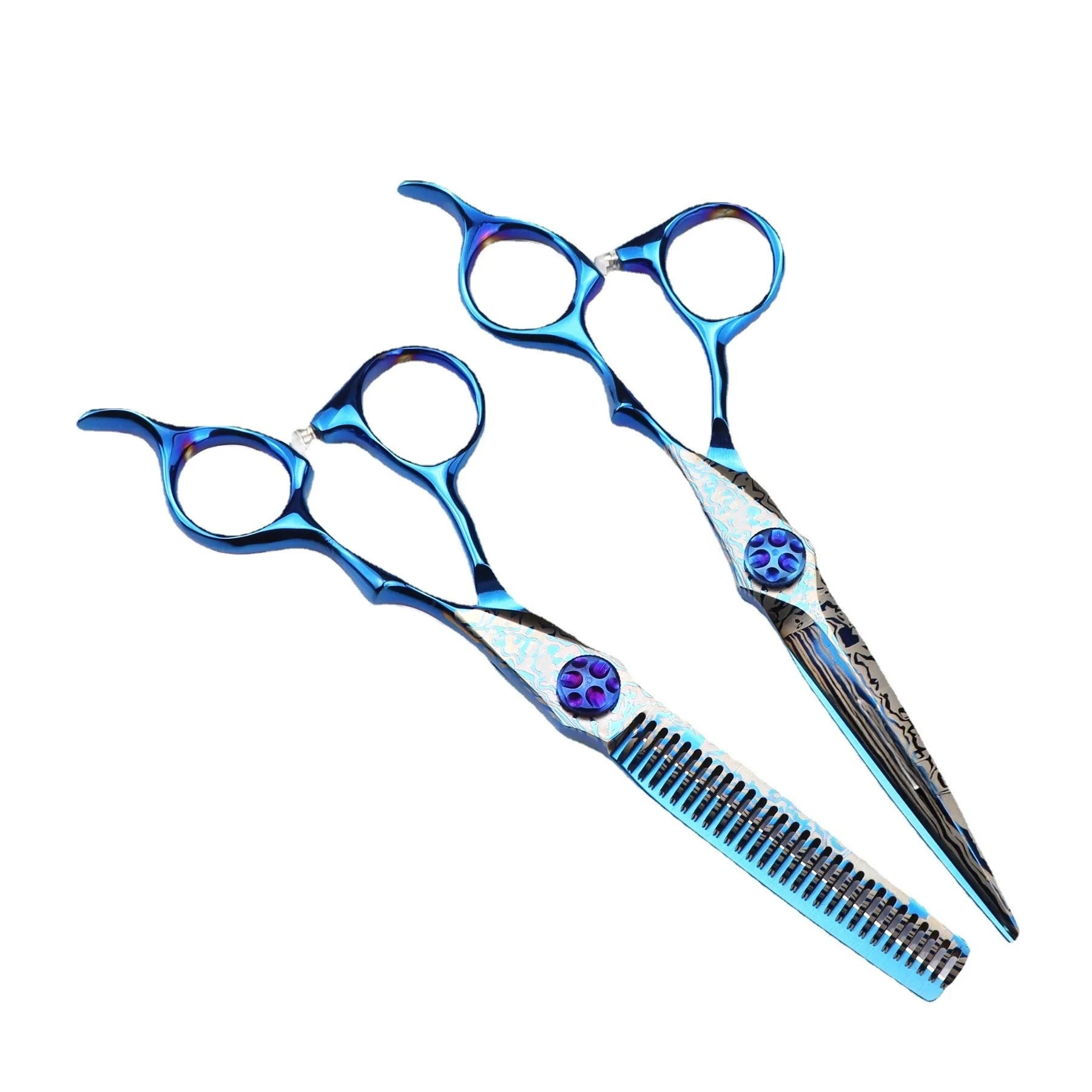 Professional 6 '' Upscale Scissor Blue Damascus Hair Scissors Cutting Barber Tools Haircut Thinning Shears Hairdresser Scissors Peaceful Pleasures Health and Wellness 7.0 2 pcs set
