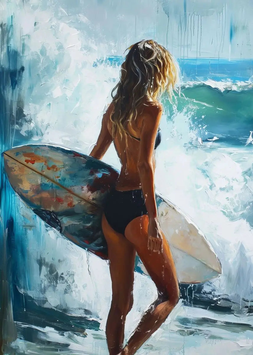 Ocean Beach Canvas Wall Art – Surf Girl, Lighthouse & Palm Tree Canvas Wall Art Peaceful Pleasures Health and Wellness T80294-16 40x60cm Unframed