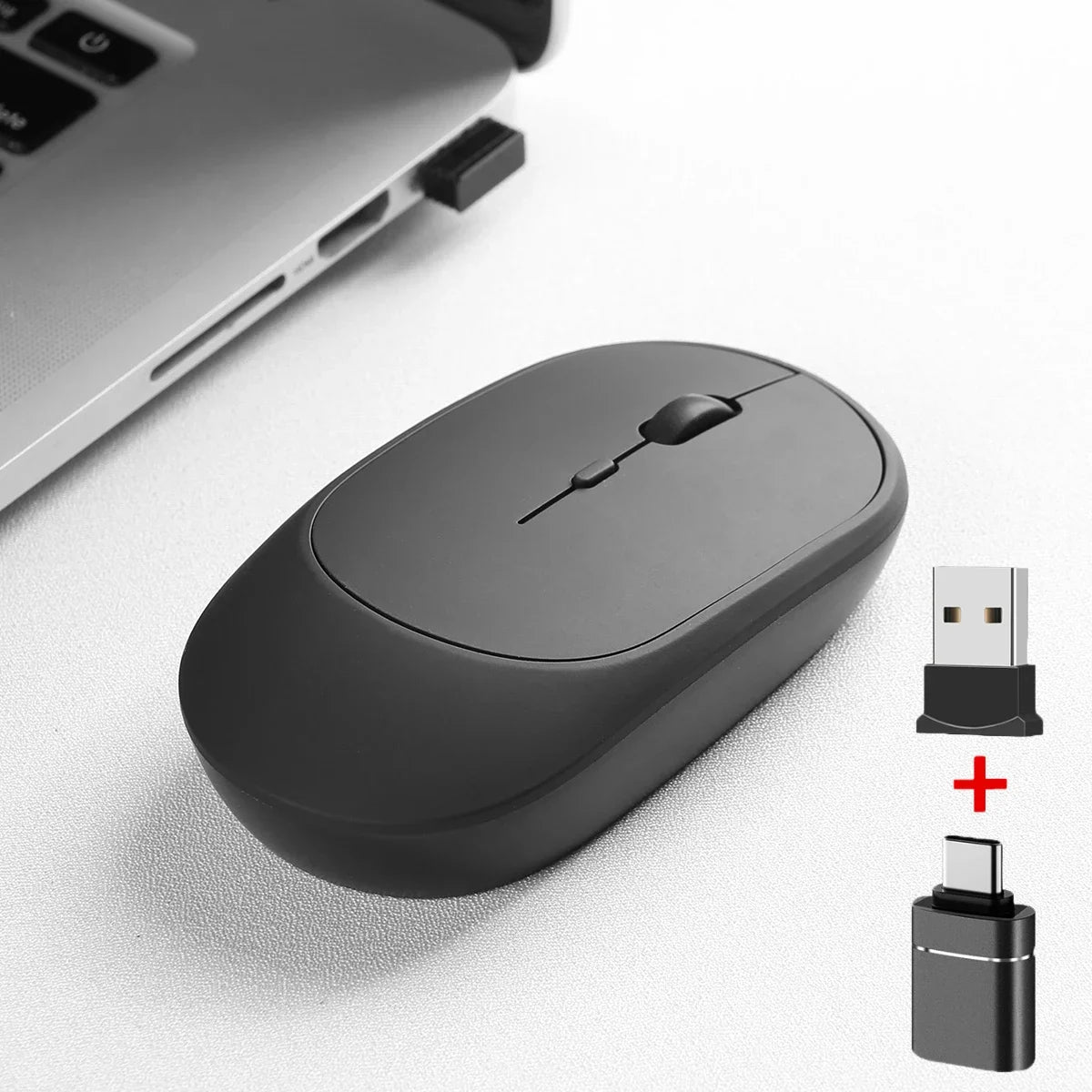 Bluetooth-compatible Wireless Mouse Rechargeable Mouse Gamer Dual Modes 2.4G USB Mice For Laptop iPad Tablet PC Macbook Mause Peaceful Pleasures Health and Wellness Black with OTG