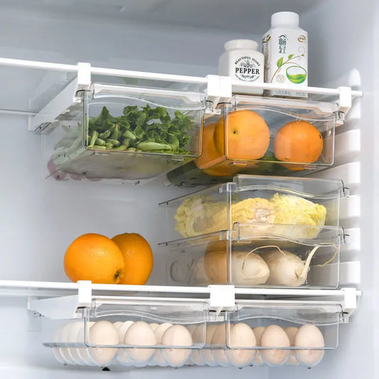 Kitchen Fruit Food Storage Box Plastic Clear Fridge Organizer Slide Under Shelf Drawer Box Rack Holder Refrigerator Drawer Peaceful Pleasures Health and Wellness