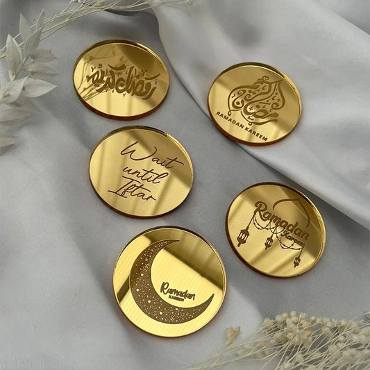 5-Pack Eid Mubarak Acrylic Cupcake Toppers | Ramadan Decor Cupcake Toppers Peaceful Pleasures Health and Wellness cake topper 5 pieces