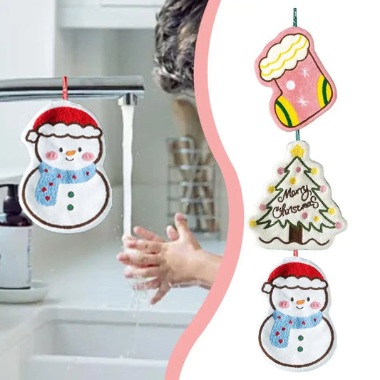 Household Coral Fleece Hand Towel Snowman Christmas Tree Socks Design Hand-wiping Hunging Kitchen Bathroom Quick-drying Towels Peaceful Pleasures Health and Wellness