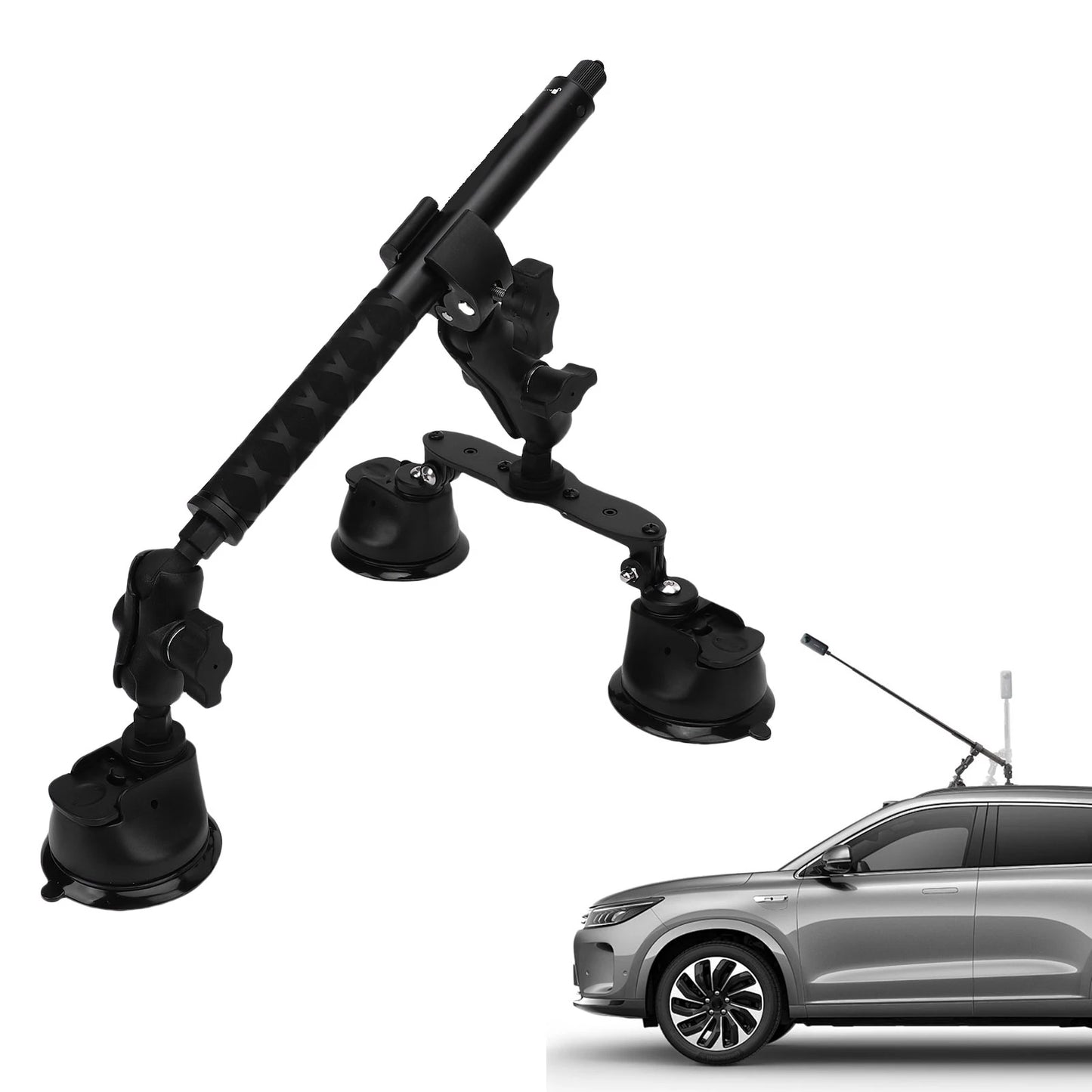 Triple Suction Cup Car Mount for Insta360 X5 X4 X3 + 45" Selfie Stick