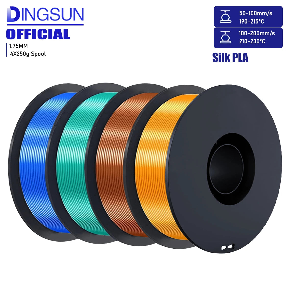 DINGSUN 3D Silk PLA+ Filament 1.75mm Multicolor 200g–1kg Spool