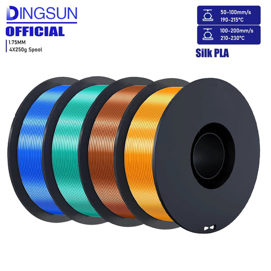 DINGSUN 3D Silk PLA+ Filament 1.75mm Multicolor 200g–1kg Spool 3D Printer Filament Peaceful Pleasures Health and Wellness 4 Color set 1000g