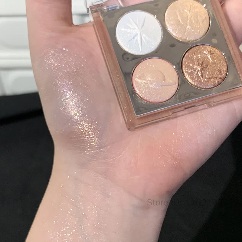 4-Color Glitter Eyeshadow Palette | Aurora Purple Shimmer Baked