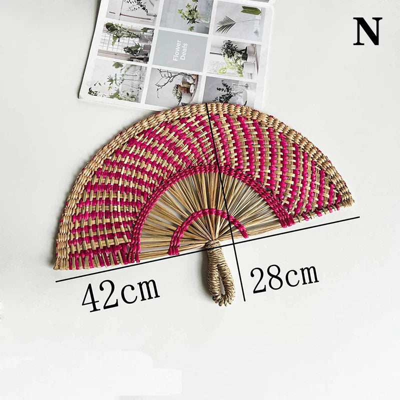 Handwoven Straw Fan – Semi-Circular Decorative Summer Fan