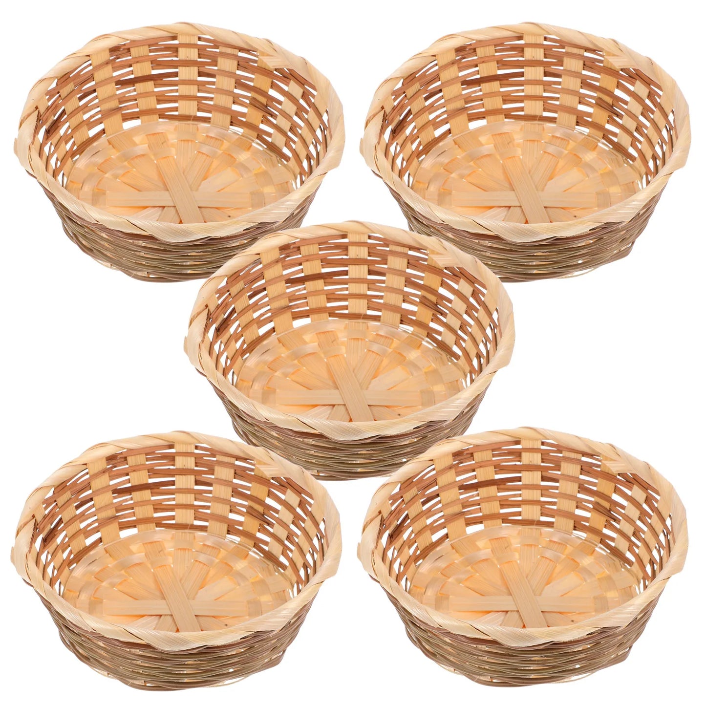 5Pcs Bamboo Fruit Basket Woven Decorative Storage Basket for Kitchen Living Room Bedroom Bread Fruits Dessert Serving Peaceful Pleasures Health and Wellness