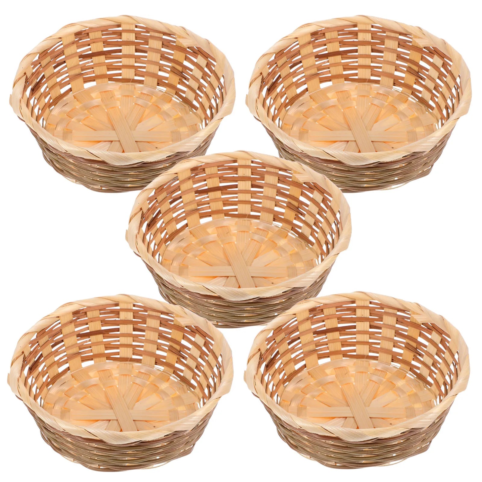 5Pcs Bamboo Fruit Basket Woven Decorative Storage Basket for Kitchen Living Room Bedroom Bread Fruits Dessert Serving Peaceful Pleasures Health and Wellness