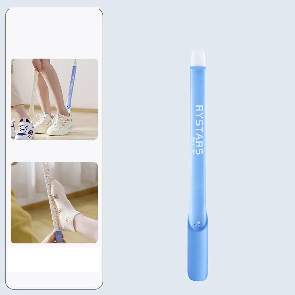 1Pcs 2-in-1 Sdjustable Shoe Horn With Measuring Function Home Use No-bend Shoe Lifter Wear Shoes Without Bending Over Peaceful Pleasures Health and Wellness Blue