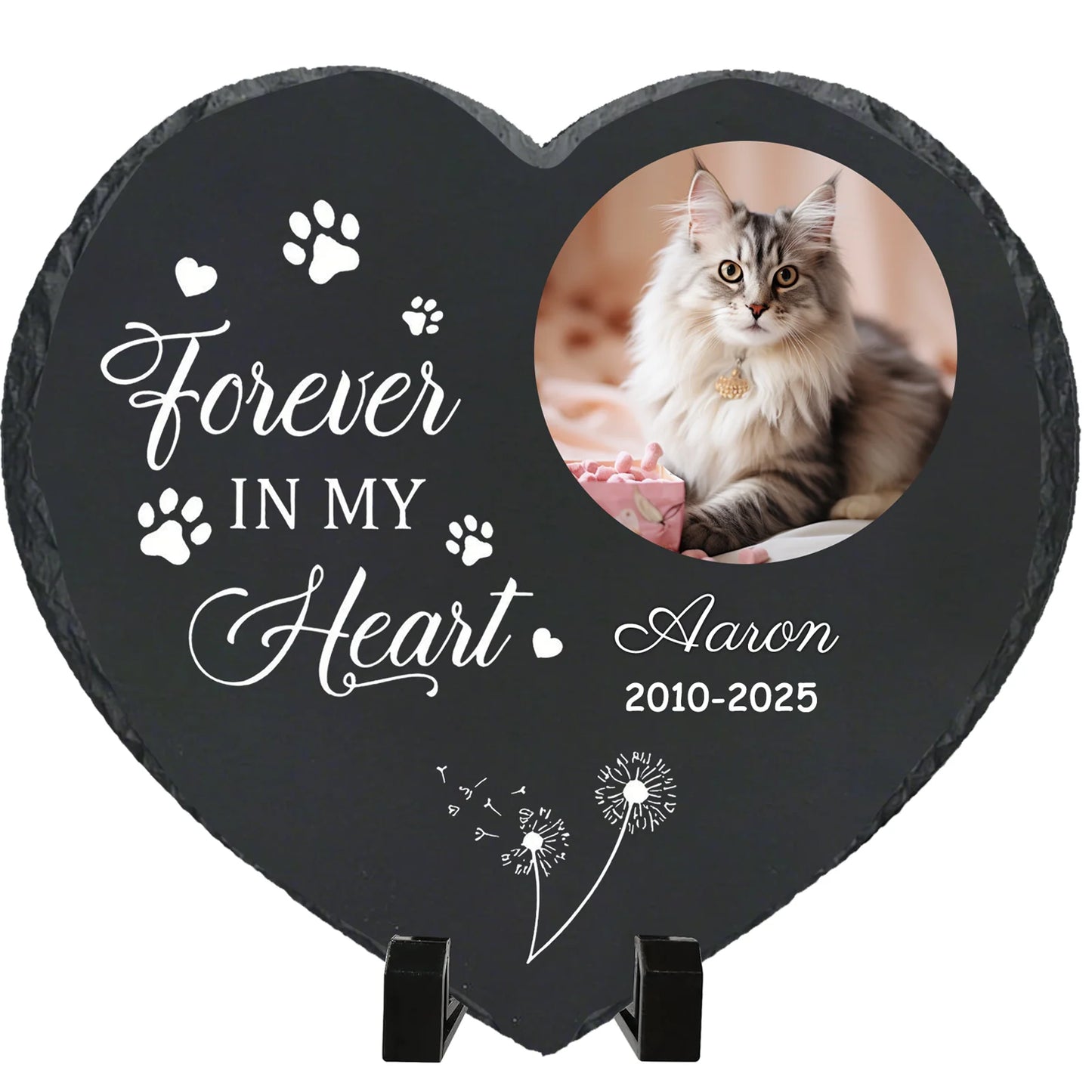 Personalized Pet Memorial Stone,Custom Cat Grave Marke Plaque With Photo&Name,Garden Slate Tombstone Pet Loss Remembrance Gift Peaceful Pleasures Health and Wellness With Plastic Stand-3 4inch