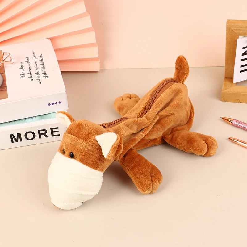 Cute Animal Plush Pencil Case – Lion Tiger Bear Pen Pouch