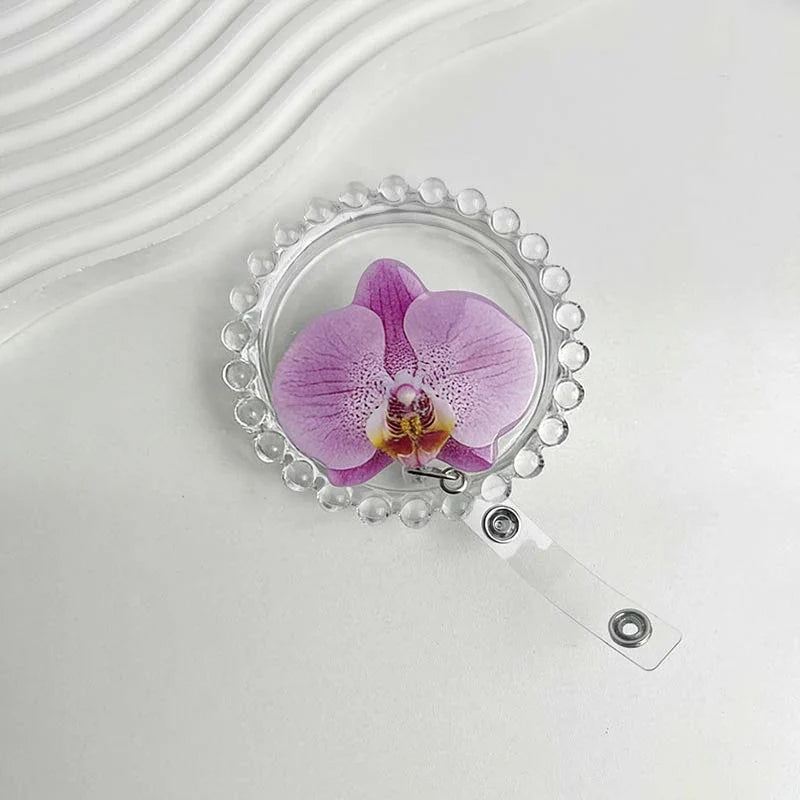 Flower Acrylic Bag Charm | Alligator Clip Retractable ID Holder