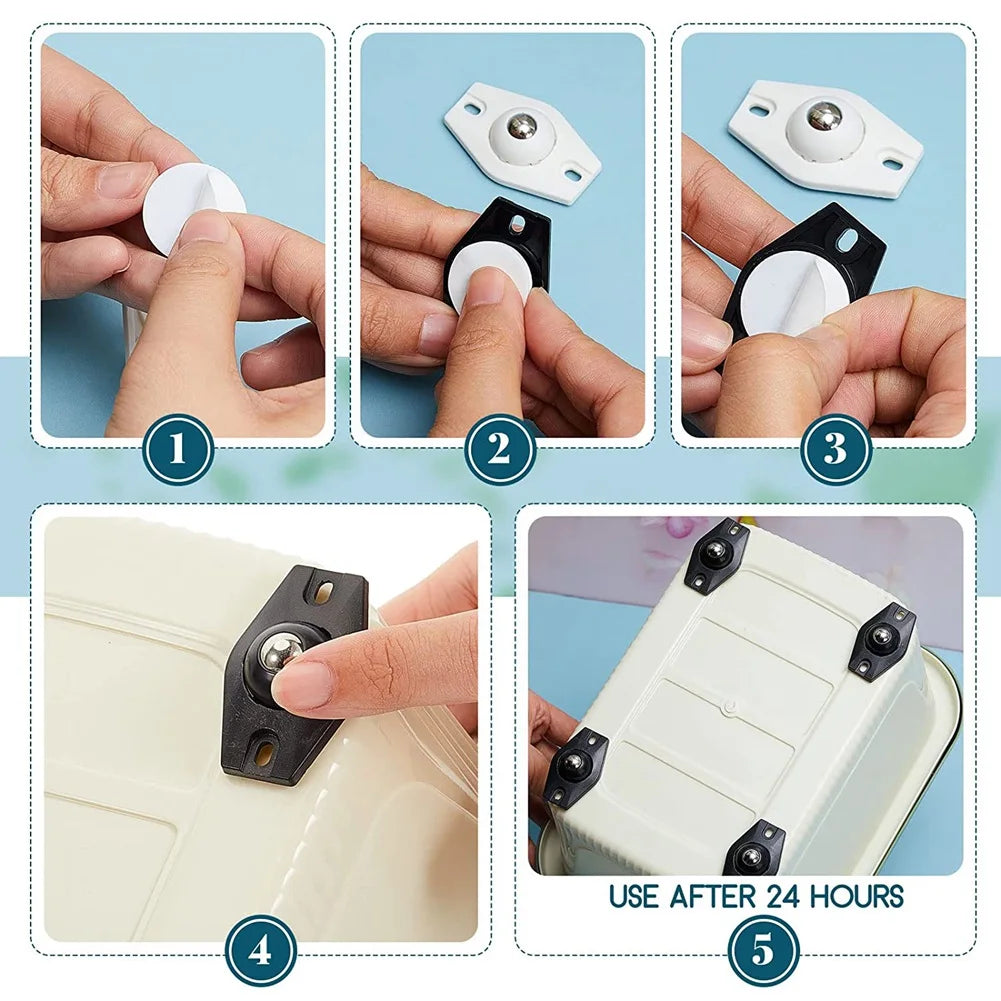 A36T-8 Pieces Self Adhesive Caster Wheels Mini Swivel Wheels 360 Degree Rotation Sticky Pulley With Ball Bearings Peaceful Pleasures Health and Wellness