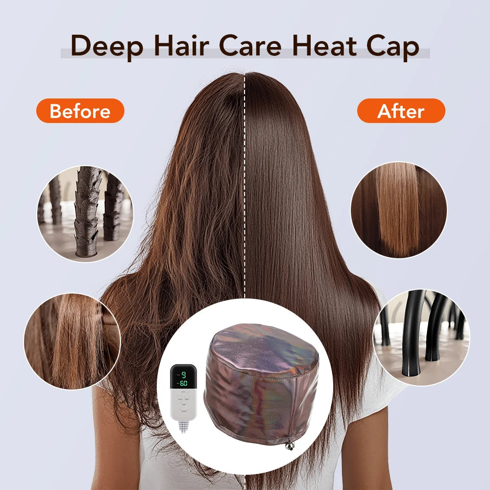 Hair Steamer Cap for Deep Conditioning, PU Leather Electric Heating Hat with 9 Temp Levels 5 Timers, Waterproof Spa Treatment Peaceful Pleasures Health and Wellness