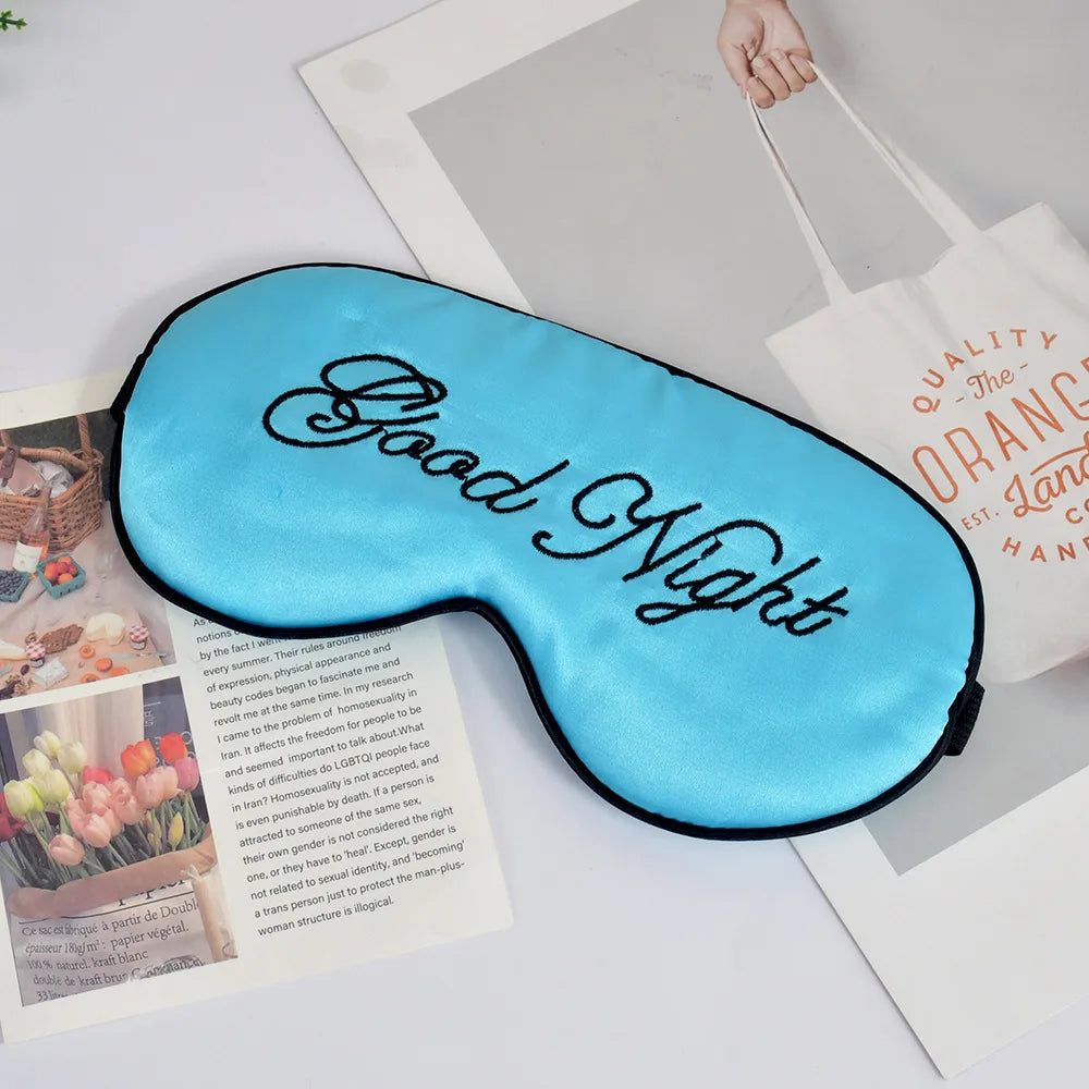 Embroidered Silk Sleep Mask With Adjustable Strap Sleeping Eye Cover Mask For Travel Soft Blackout Blindfold Silk Eye Mask Patch Peaceful Pleasures Health and Wellness Blue