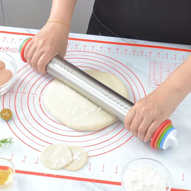 Stainless Steel Rolling Pin Adjustable Thickness Non Stick Household Dumpling Skin Baking Tool Rolling Powder Noodle Stick New Peaceful Pleasures Health and Wellness