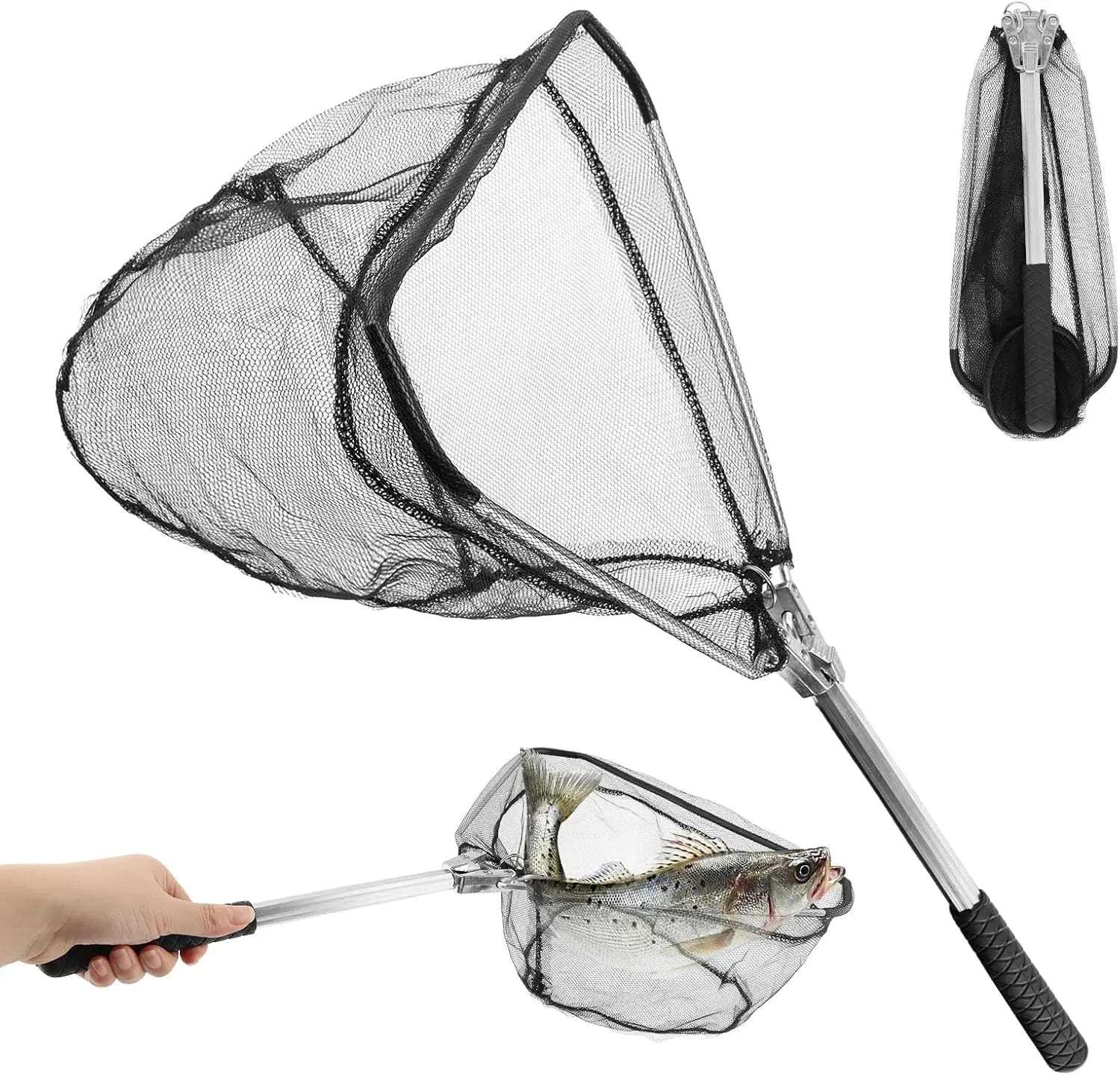 Fishing Net Foldable Collapsible Telescopic Fish Landing Net Durable Nylon Material Mesh Landing Net for Easy Catching Releasing Peaceful Pleasures Health and Wellness