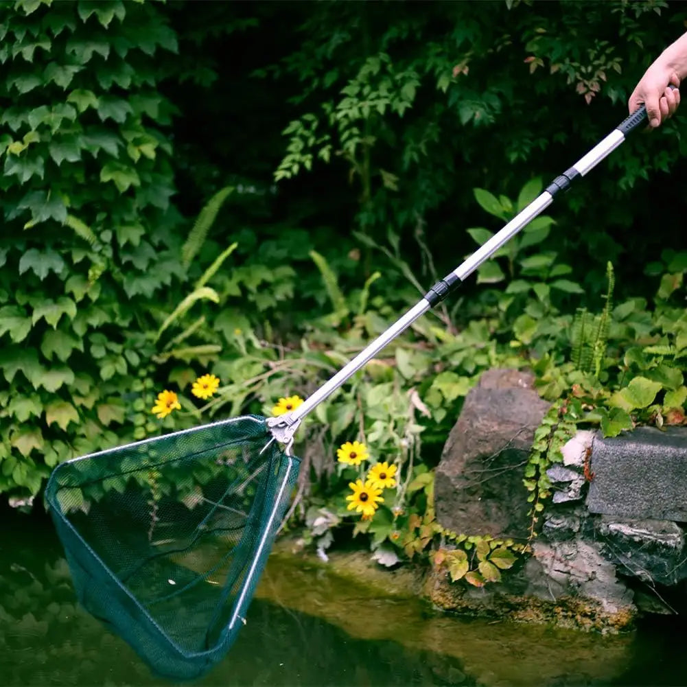 Triangle Fishing Landing Net with Telescoping Pole Handle Easy Catching or Releasing Fishing Net for Fly Trout Carp Course Sea Peaceful Pleasures Health and Wellness