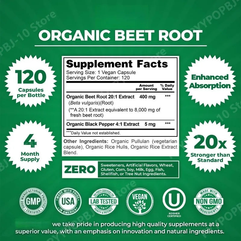 Organic Beetroot Capsules with Black Pepper Extract | Non-GMO