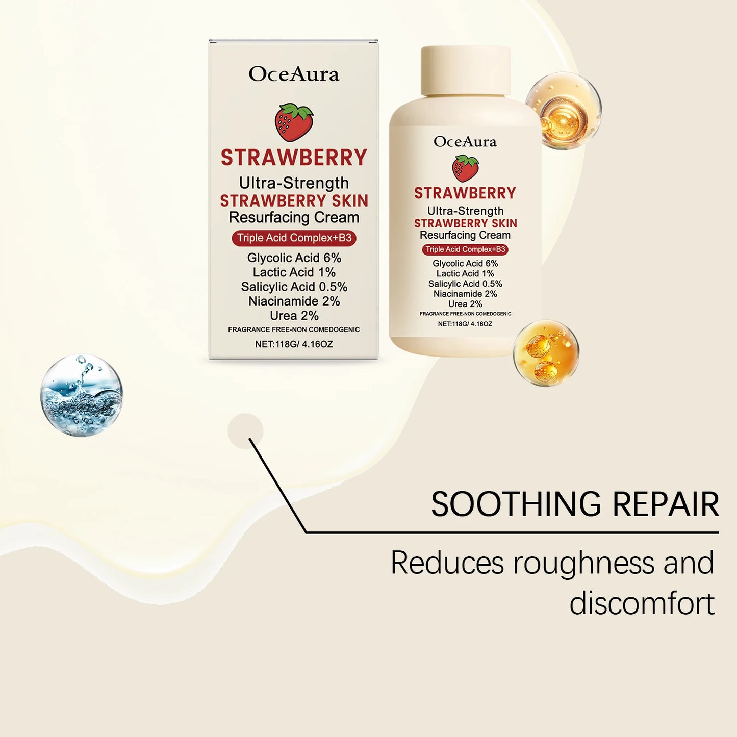 OceAura Strawberry Body Cream | Lightweight Moisturizer 118g