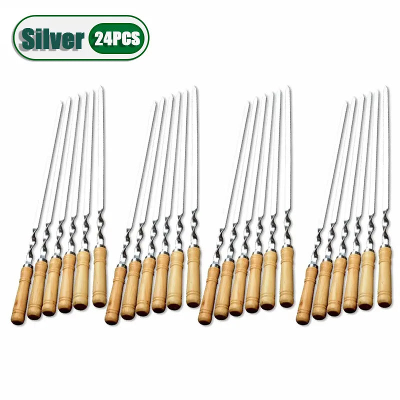 55cm Stainless Steel BBQ Skewers – 6–24 Pack Kebab Grill Sticks