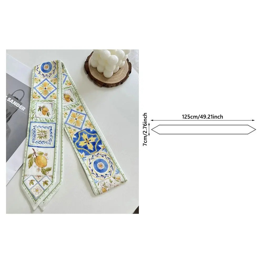 Floral Satin Ribbon Scarf – Long Thin Hair & Bag Accessory
