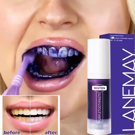 V34 Purple Teeth Whitening Toothpaste Remove Plaque Stains Cleaning Oral Hygiene Dental Bleach Tools Fresh Breath Beauty Health Peaceful Pleasures Health and Wellness