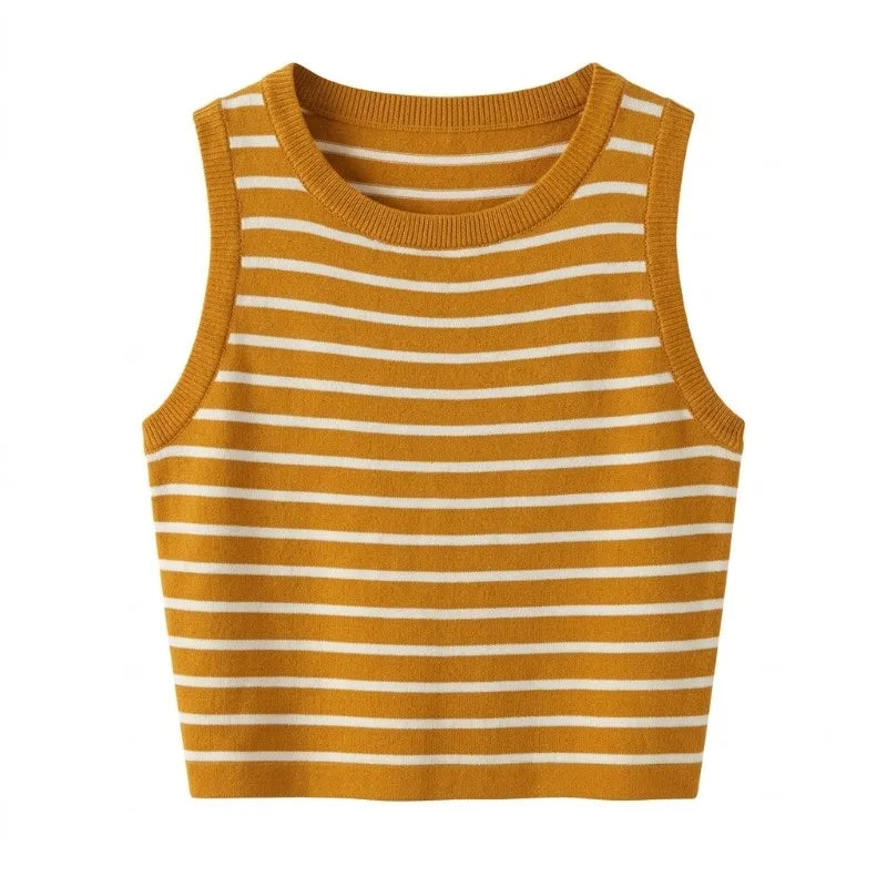 Striped Knit Crop Tank Top – Slim Fit Sleeveless Camisole
