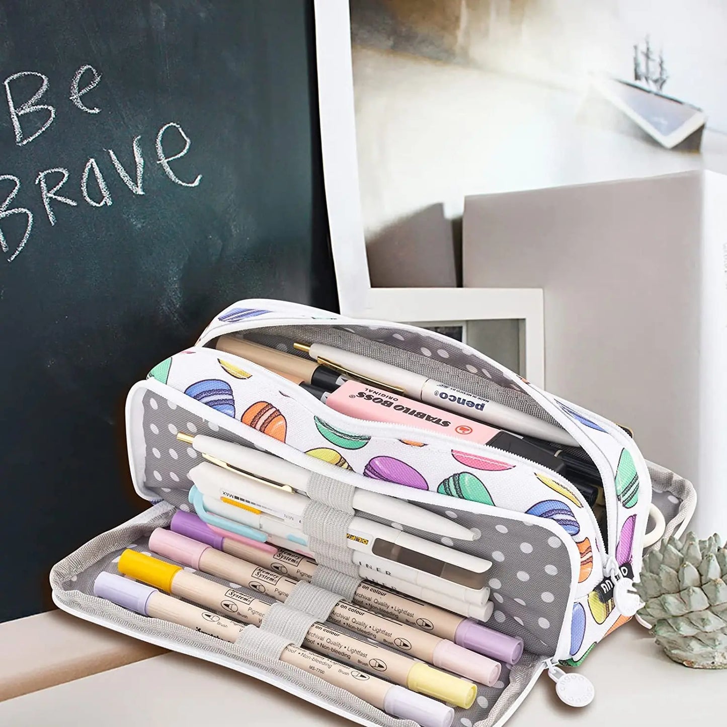 Bview Art Big Capacity Pencil Case 3 Compartment Bag Storage Box