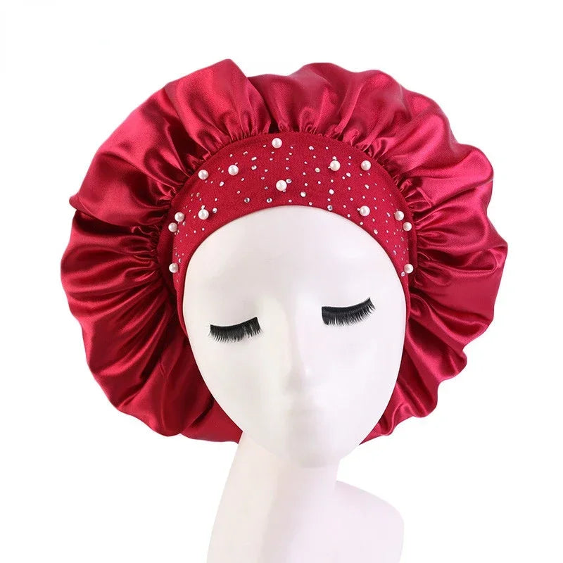 Rhinestone Women's Shower Cap & Breathable Sleeping Night Hat