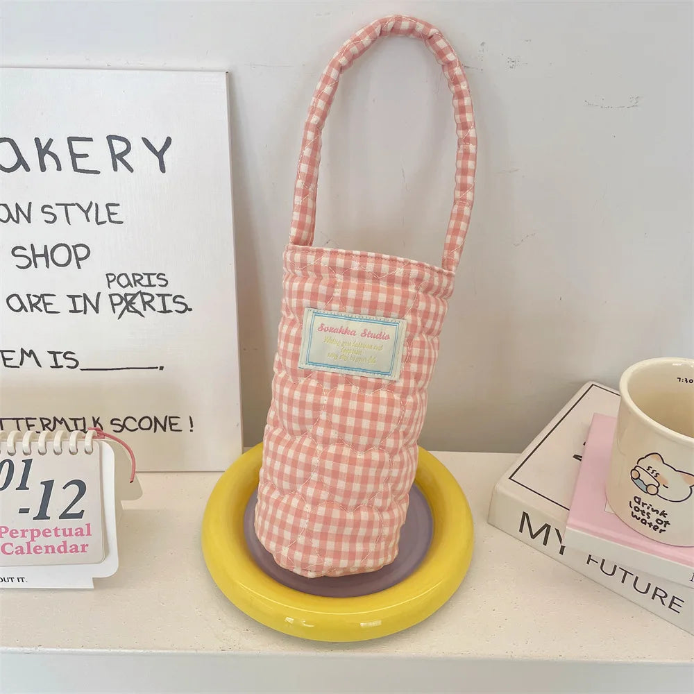 Handheld Cup Cover Fabric Clip Cotton Grid Water Bag Heat-resistant