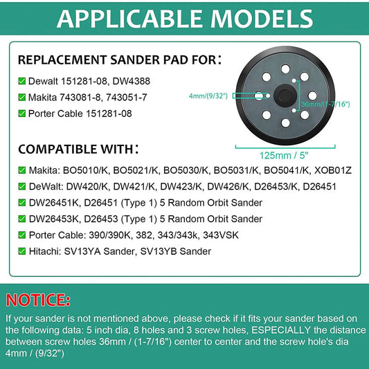 A36T-2Pcs Replacement Sander Base Pads Round Hook And Loop Backing Pad Orbital Sander Replacement Pad 125Mm 8 Hole Peaceful Pleasures Health and Wellness BlueBlack