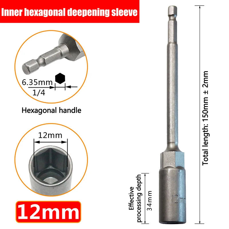 Hex Drill Socket Bit 5.5–19mm | 150mm Extension Bar