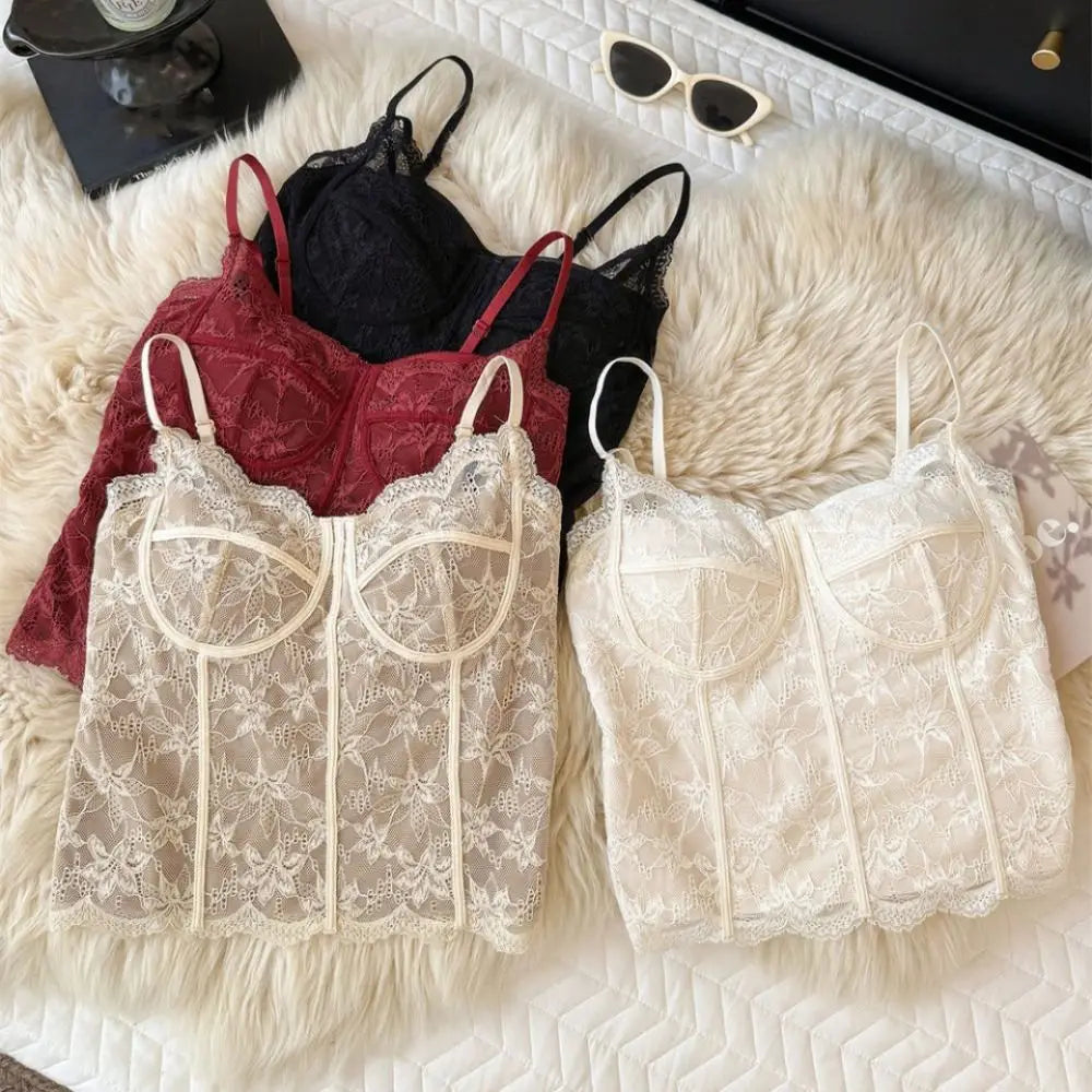 Mesh Floral Lace Crop Camisole Top with Pads | Women's Summer Vest