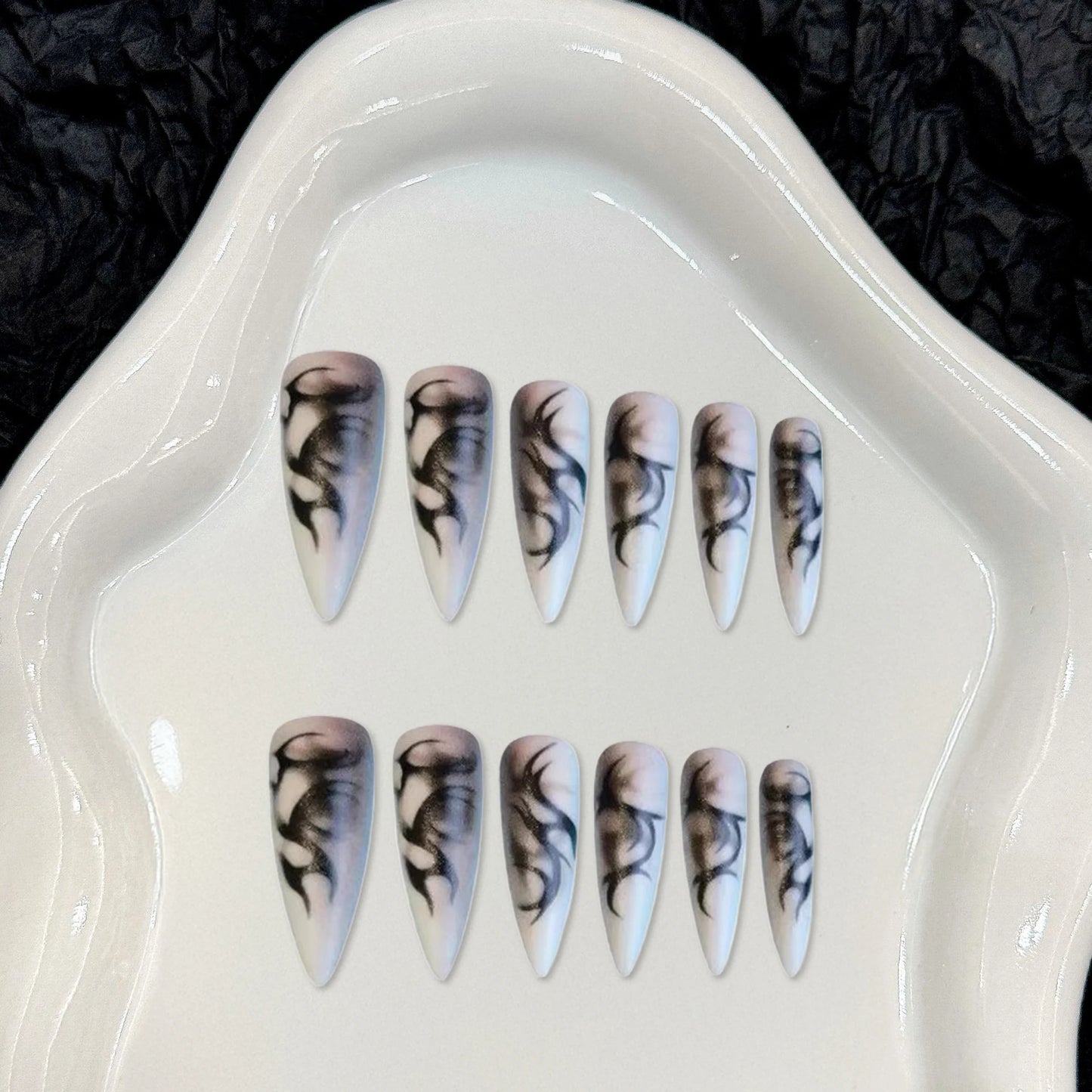 Retro Matte Halloween False Nails Press On Nails Long Pointed Wearable Gothic Punk Style Nail Art With Black Thorns Design 24pcs Peaceful Pleasures Health and Wellness