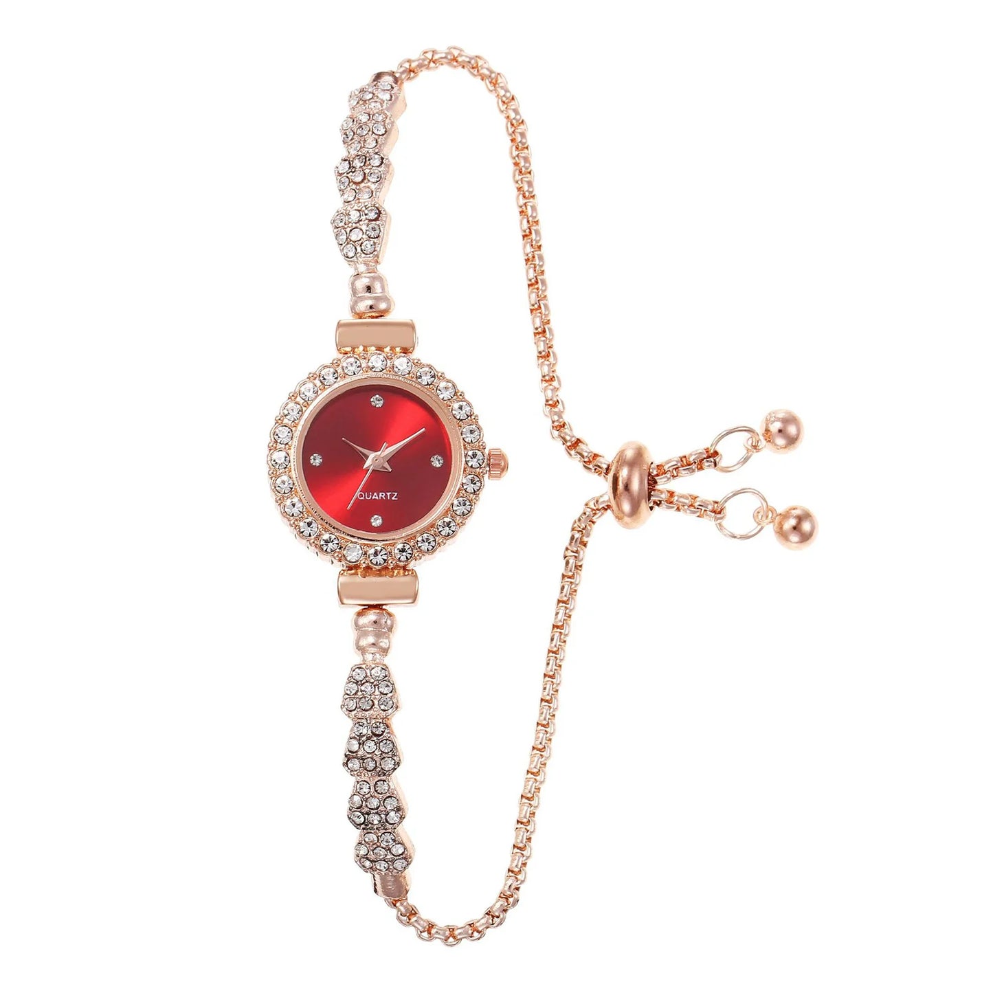Women's Diamond Watches Bracelet Round Dial Chain Link Bracelet Analog Bangle Wrist Watch eting and Dating Office Peaceful Pleasures Health and Wellness Red