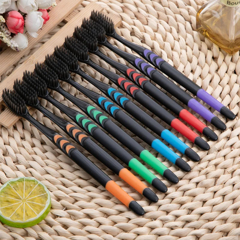 10-Pack Bamboo Charcoal Soft Toothbrush Set | Family Travel